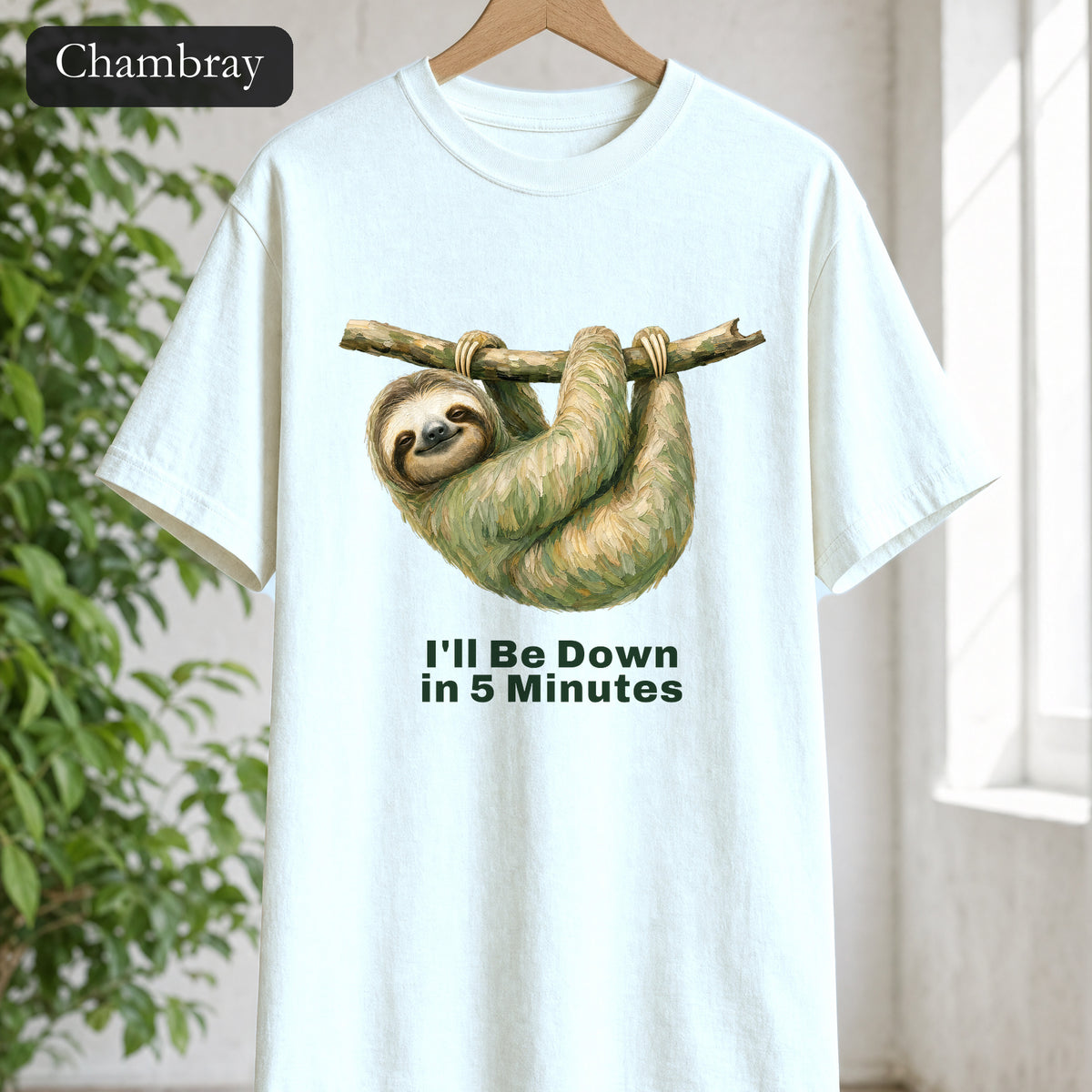 Sloth Shirt, I'll Be Down in 5 Minutes Tee, Funny Lazy Sloth Gift, Painterly Introvert Sweatshirt