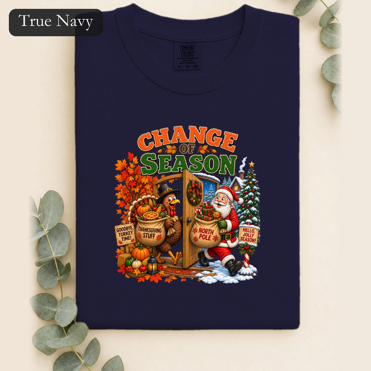 Change of Season Shirt | Fall to Winter Holiday Pumpkin Santa Design
