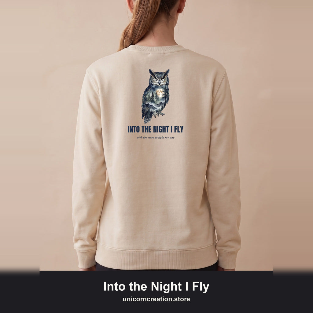 Into the Night I Fly Shirt, Owl Double Exposure Tee, Starlit Forest Nature Lover Gift, Woodland Wildlife Sweatshirt