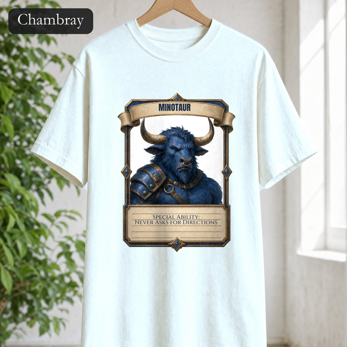 Minotaur Never Asks for Directions Shirt, Funny RPG Stat Card Tee, Tabletop Gamer D20 Gift, Fantasy Dungeon Sweatshirt
