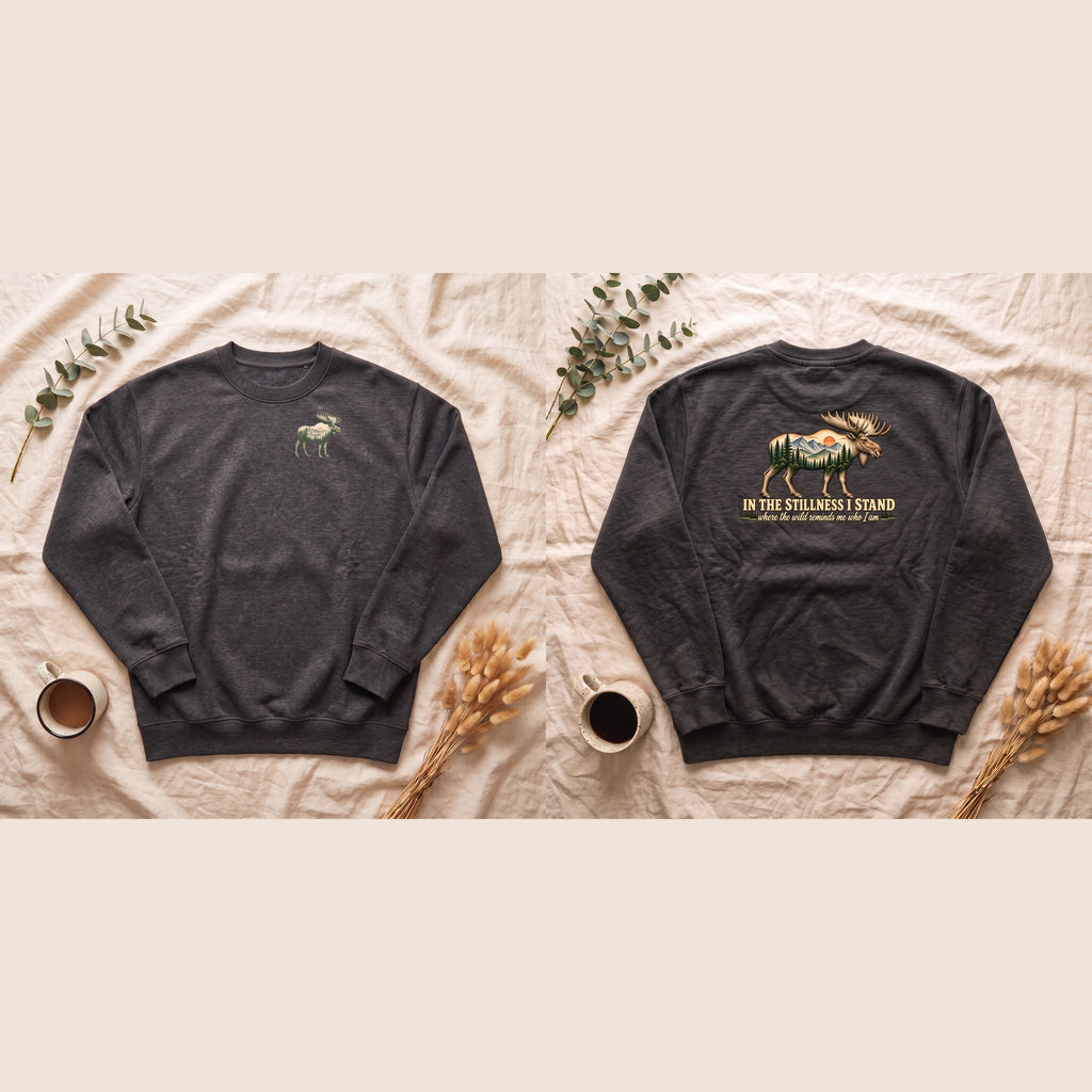 In the Stillness I Stand Shirt, Moose Double Exposure Tee, Mountain Wilderness Camping Gift, Woodland Nature Sweatshirt
