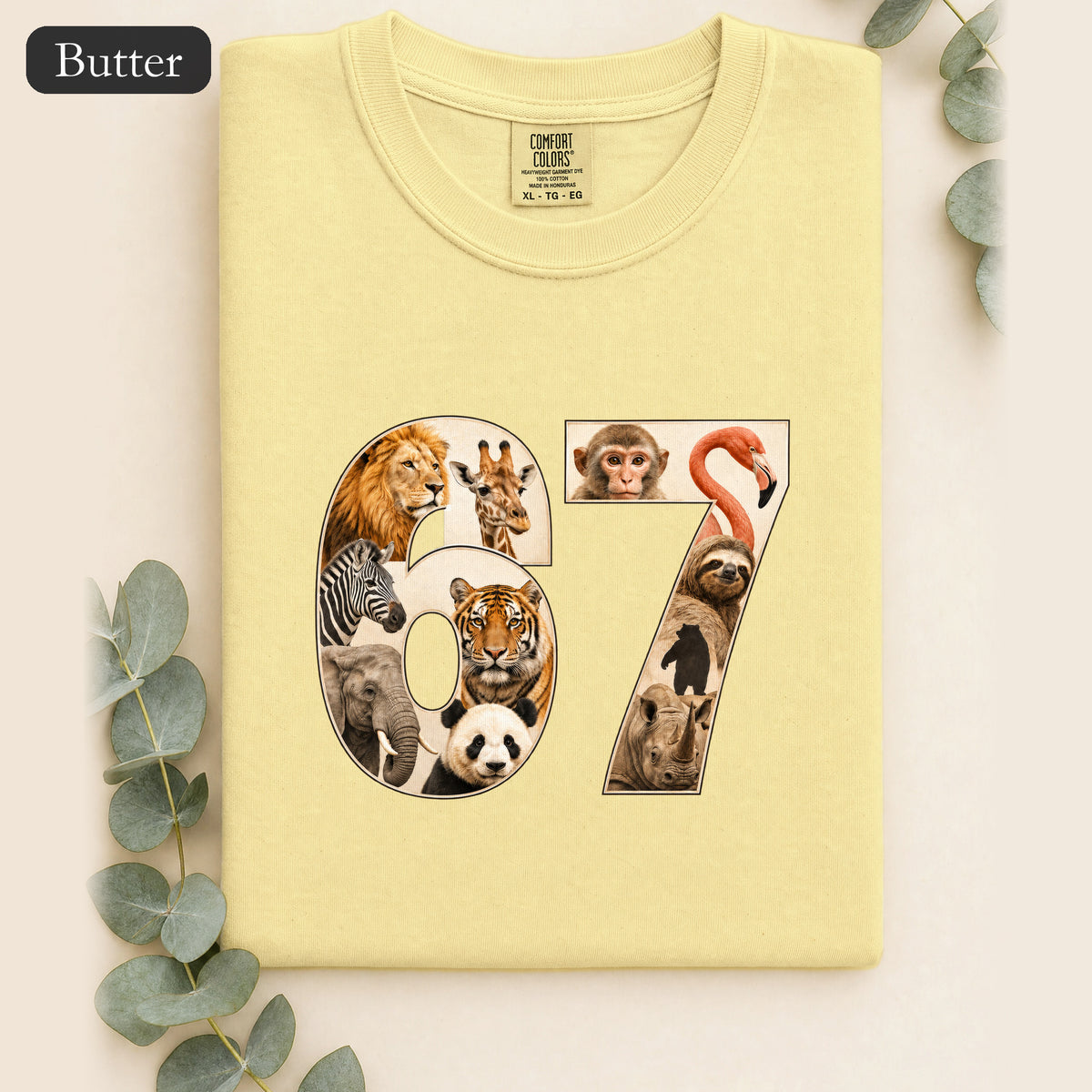 67 Zoo Animals Shirt, Funny 67 Meme Tee, Trendy Animal Number Gift, Giraffe Elephant Lion Sweatshirt