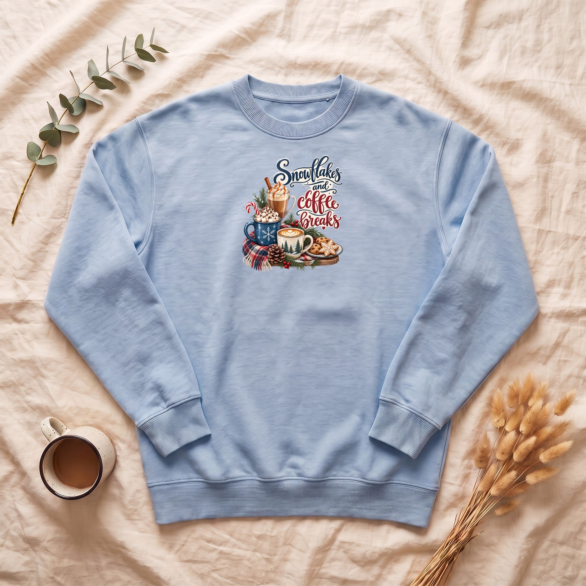 Snowflakes and Coffee Break Sweatshirt | Winter Hot Cocoa Mug Design