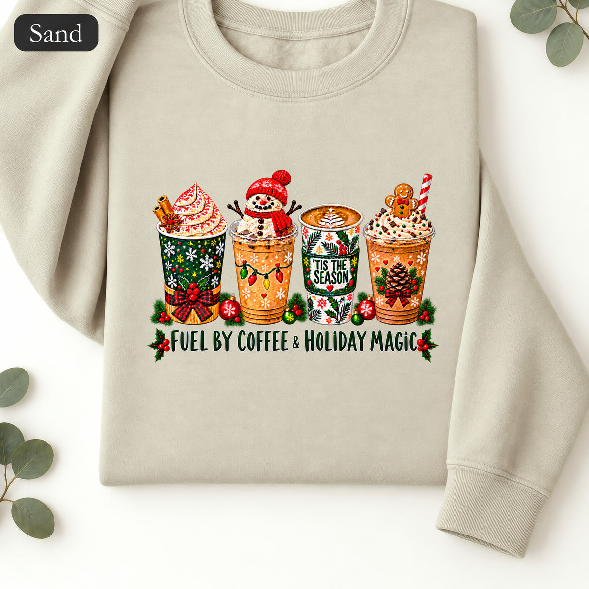 Cozy Holiday Coffee Cocoa Graphic Crewneck Sweatshirt | Winter Drink Design