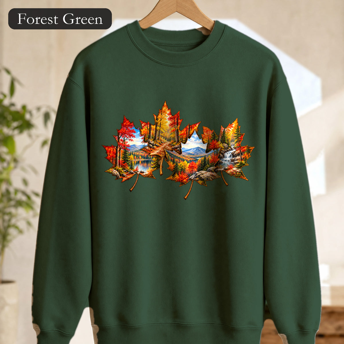 Autumn Maple Leaf Landscape Sweatshirt | Fall Forest Lake Scene