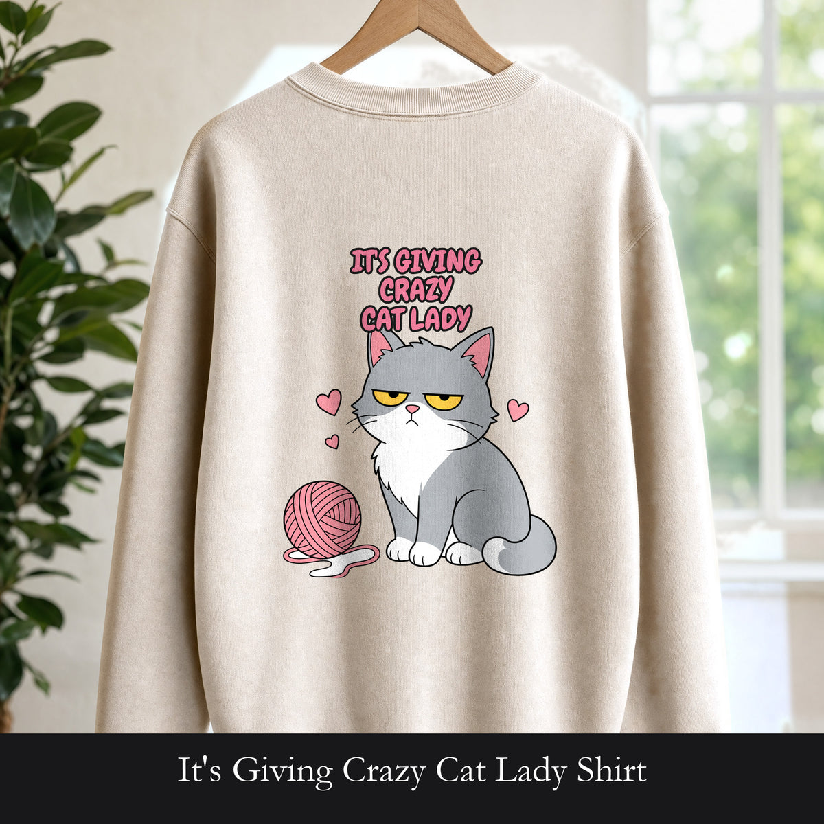 It's Giving Crazy Cat Lady Shirt, Grey Cat Mom Tee, Cat Lover Gift, Funny Cat Owner Sweatshirt