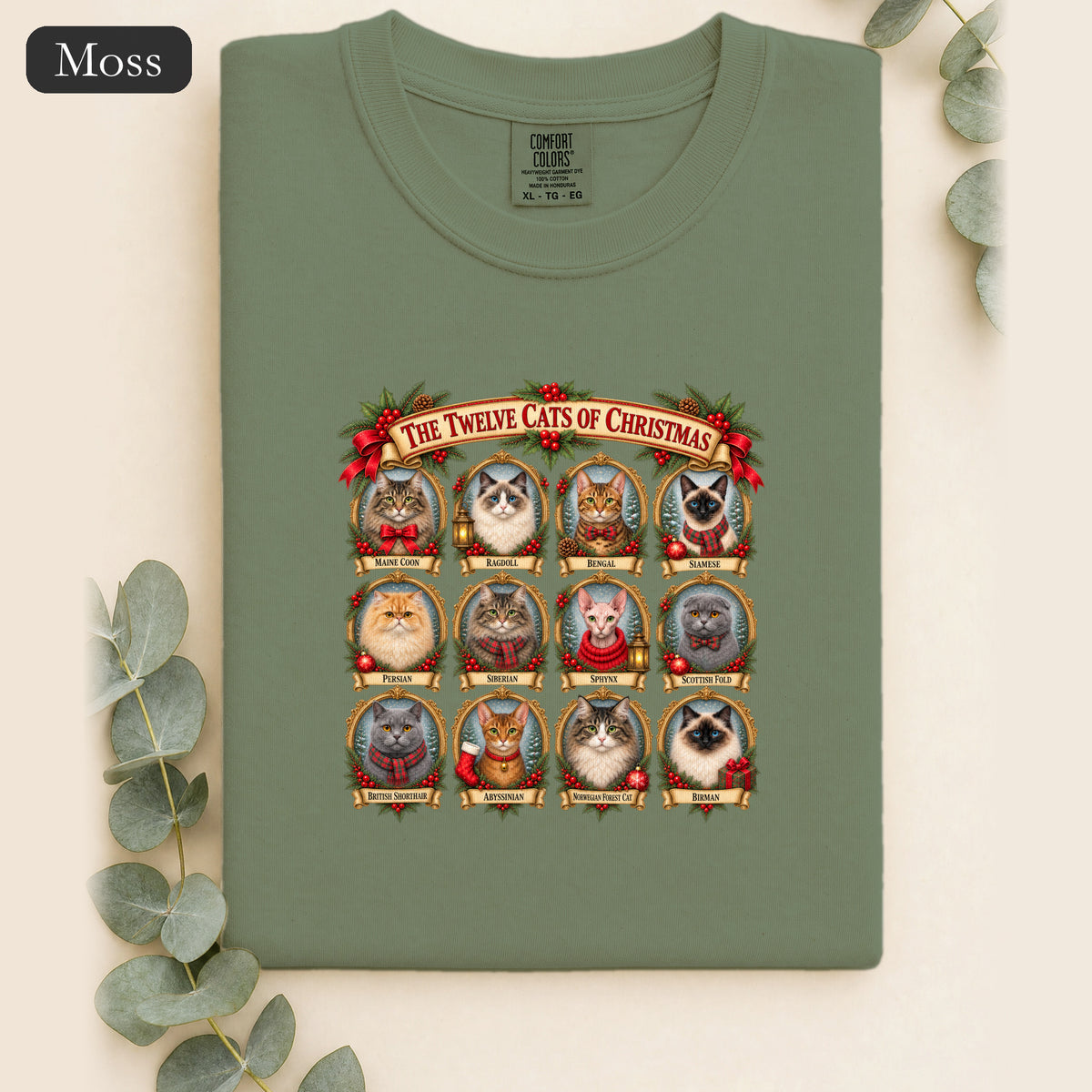 The Twelve Cats of Christmas shirt | holiday cat portrait collage
