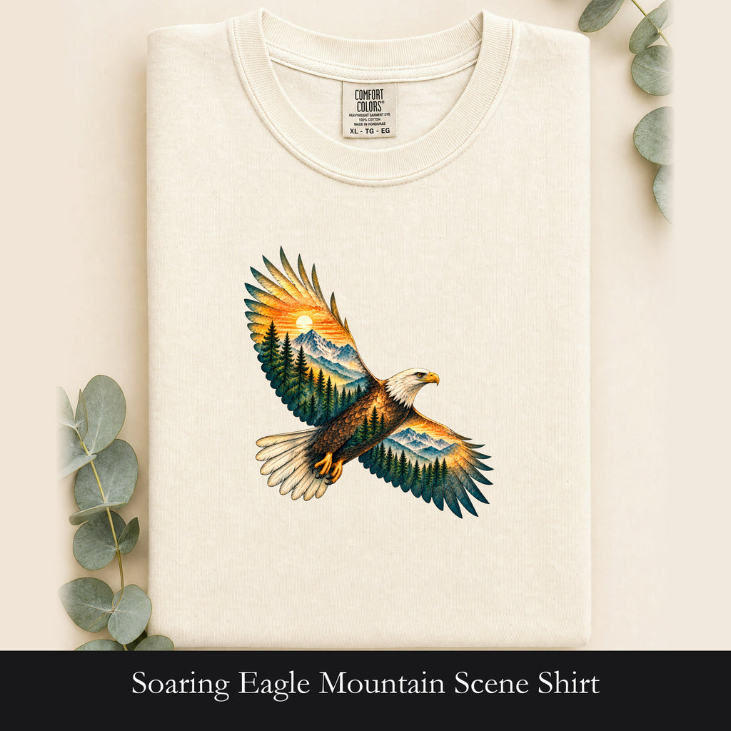 Soaring Eagle Mountain Scene Shirt | Nature Bird Graphic