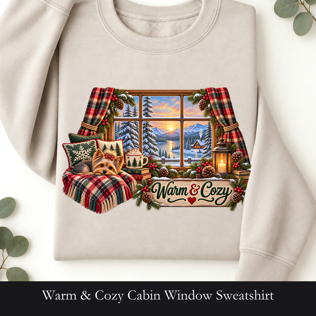 Warm & Cozy Cabin Window Sweatshirt | Winter Lodge Plaid Decor