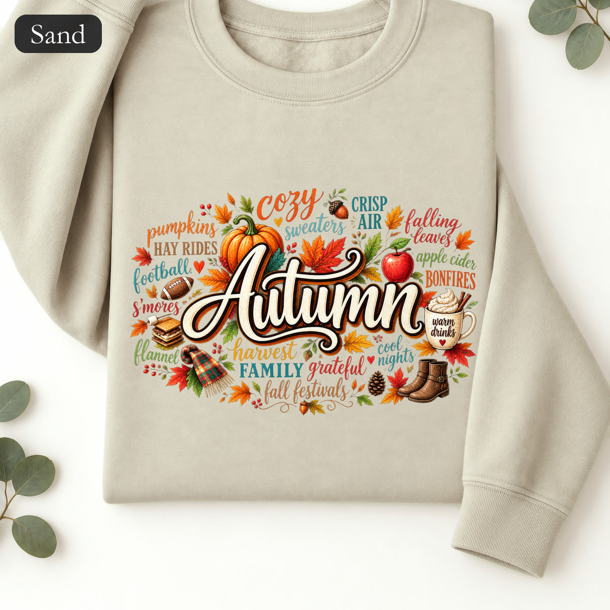 Autumn lettering collage Sweatshirt | Fall pumpkin leaves cider cozy harvest