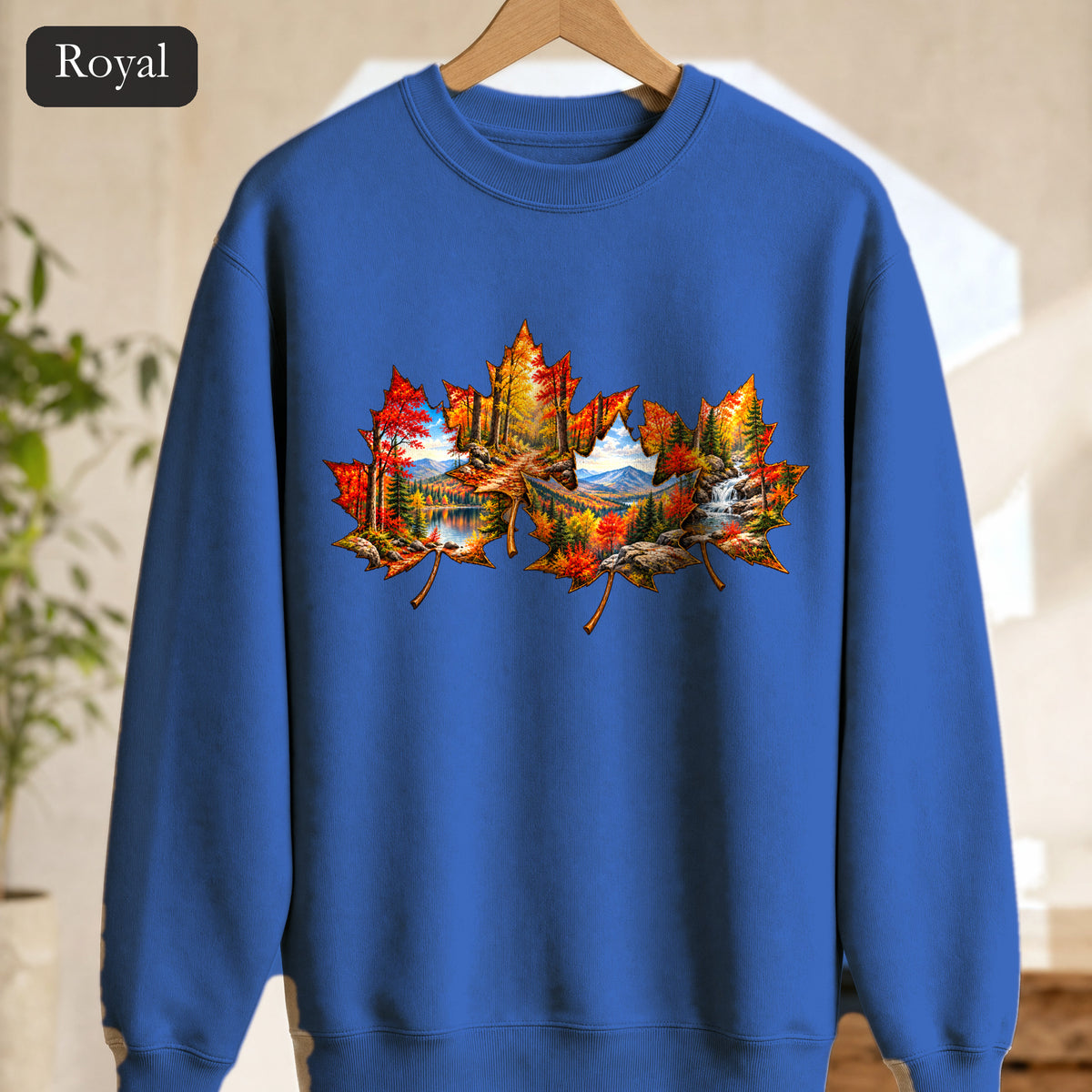 Autumn Maple Leaf Landscape Sweatshirt | Fall Forest Lake Scene
