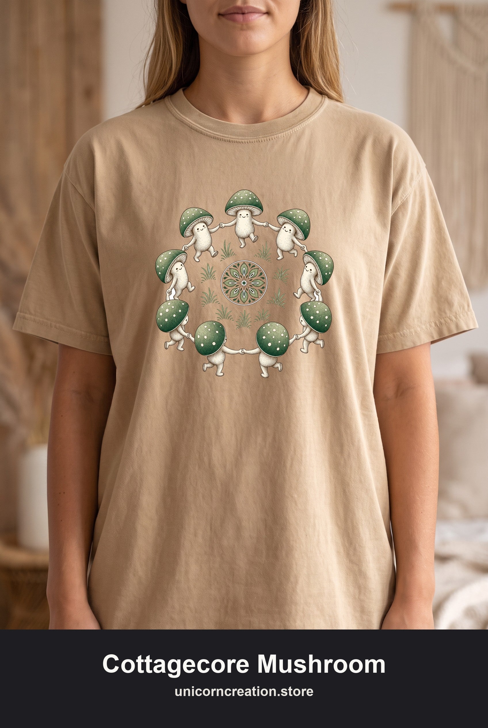 Cottagecore Mushroom Shirt, Sage Green Fairy Ring Tee, Goblincore Nature Gift, Whimsical Mushroom Sweatshirt