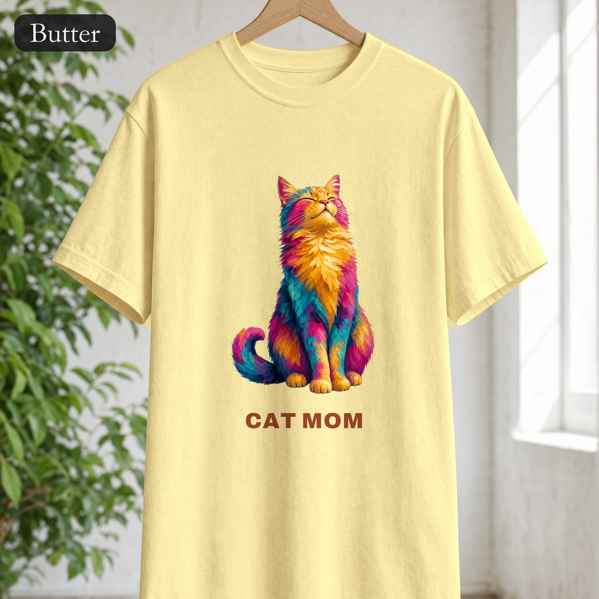 Cat Mom Shirt, Vibrant Painterly Cat Tee, Bold Cat Lover Gift, Colorful Cat Owner Sweatshirt