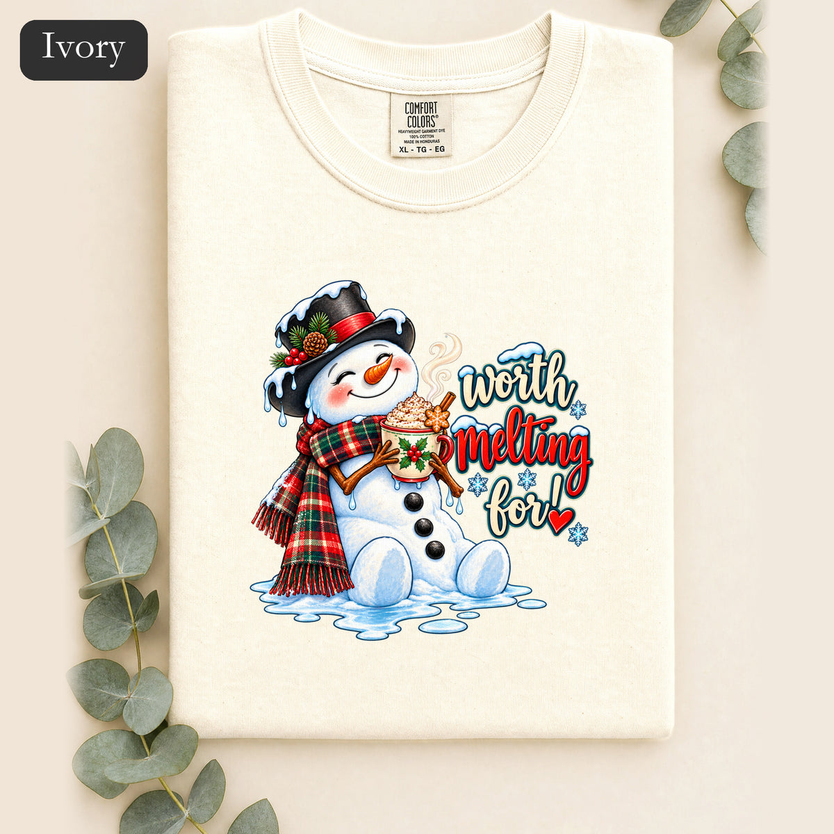 Worth melting for -Snowman with with cocoa Shirt | Christmas Holiday Snowman Tee