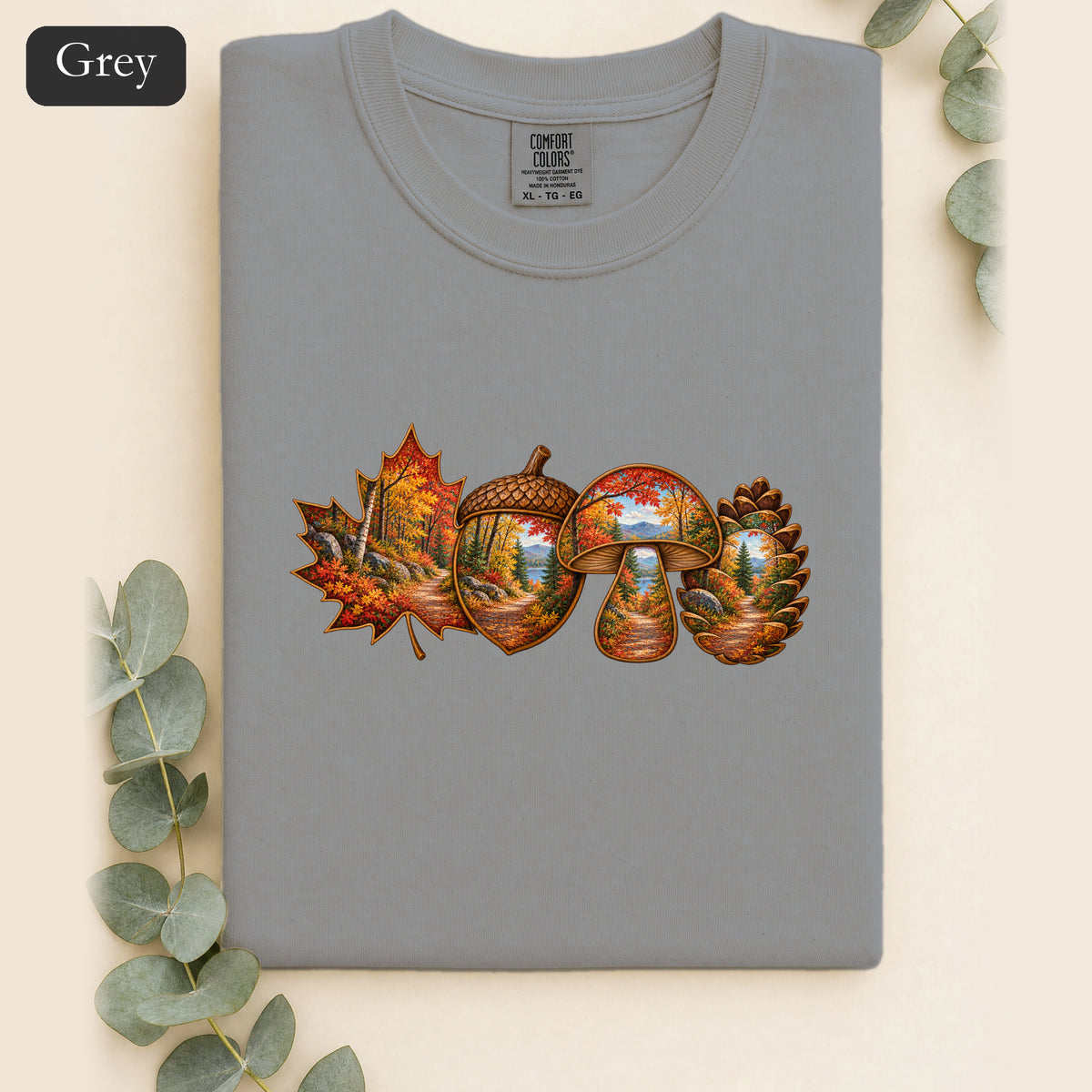 Autumn Lake Scene on Maple Leaves Shirt | Fall Landscape Tee