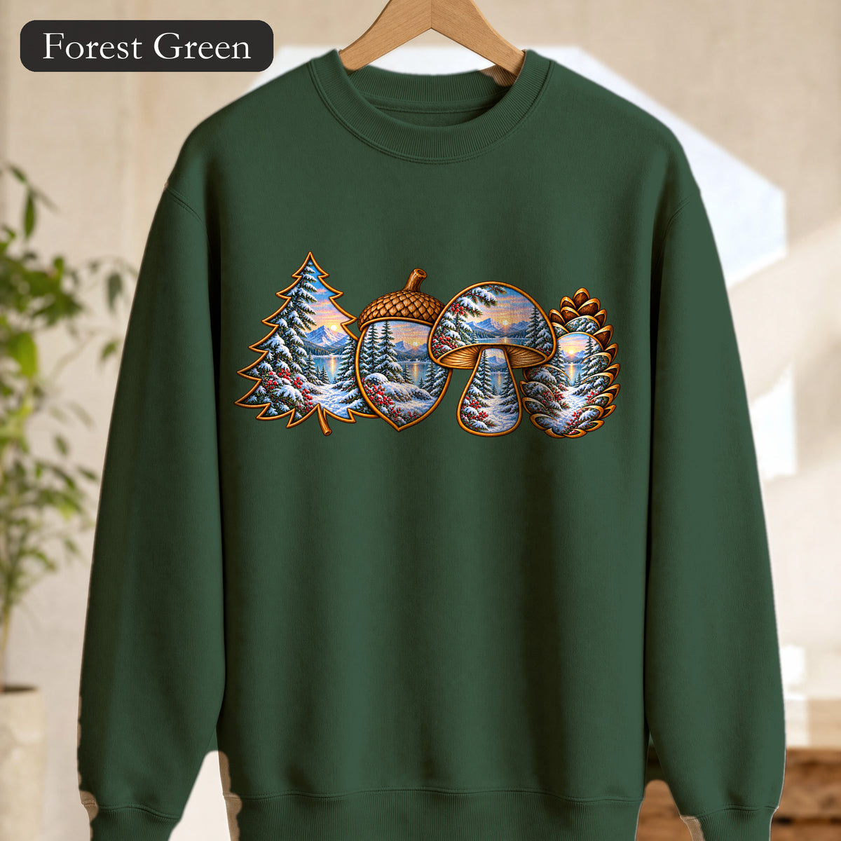 Winter Forest Crewneck, Vintage Cabin Nature Sweatshirt