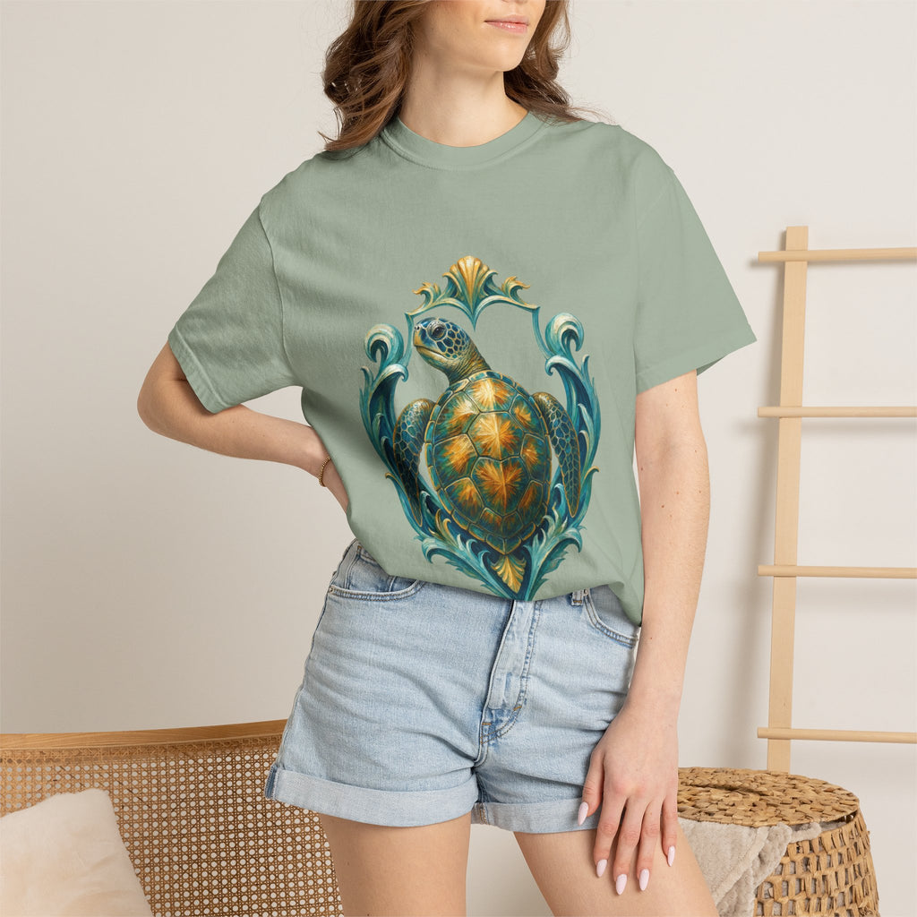 Sea Turtle Long Sleeve Sun Shirt, Painterly Turtle Crest Swim Tee, Beach Ocean Lover Gift, Coastal Swim Sweatshirt