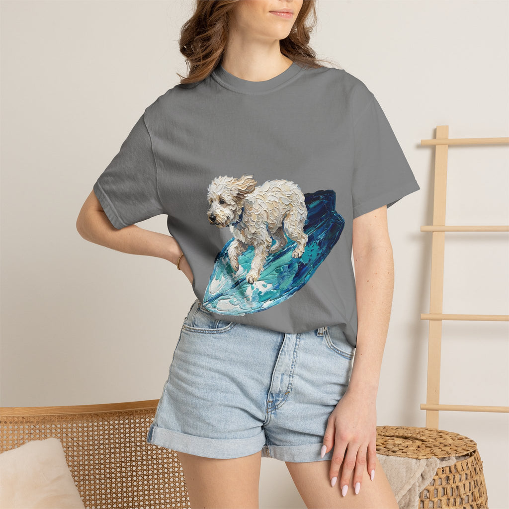 Surfing Dog Shirt, Painterly Surf Dog Tee, Beach Coastal Dog Lover Gift, Summer Ocean Dog Mom Sweatshirt