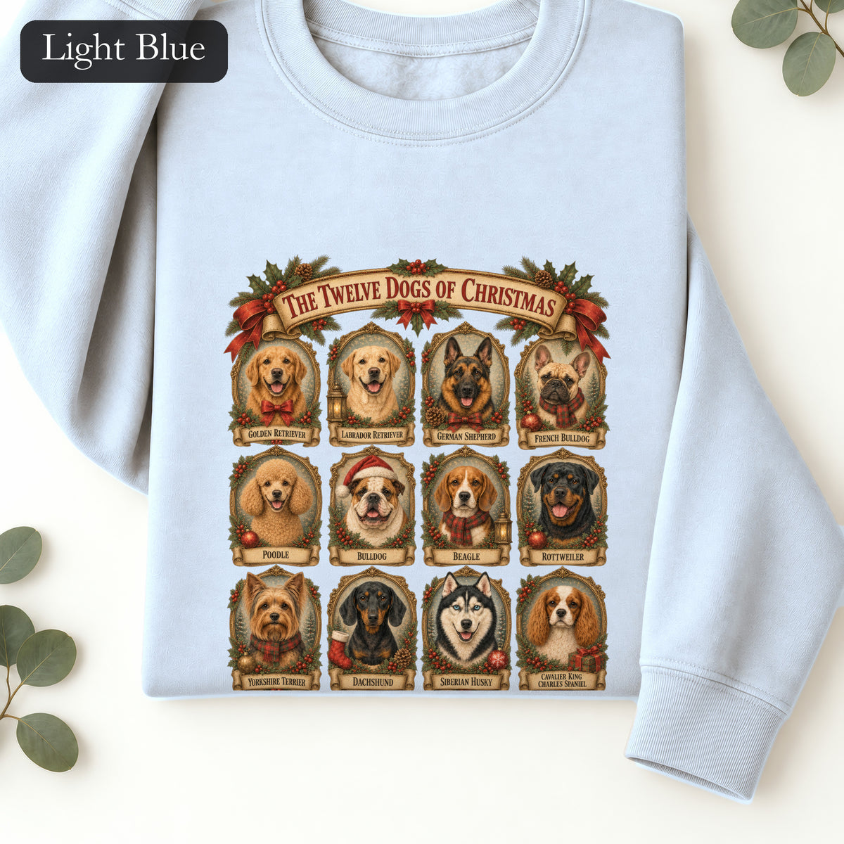 Twelve Dogs of Christmas Sweatshirt | Vintage Dog Portraits Holiday