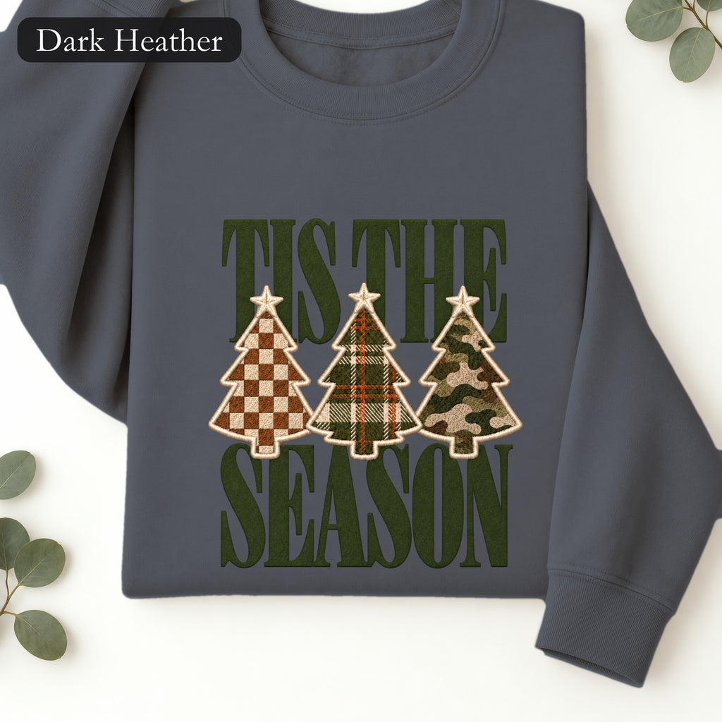 Plaid Woodland Christmas Trees Sweatshirt | Holiday Tree Trio Crewneck
