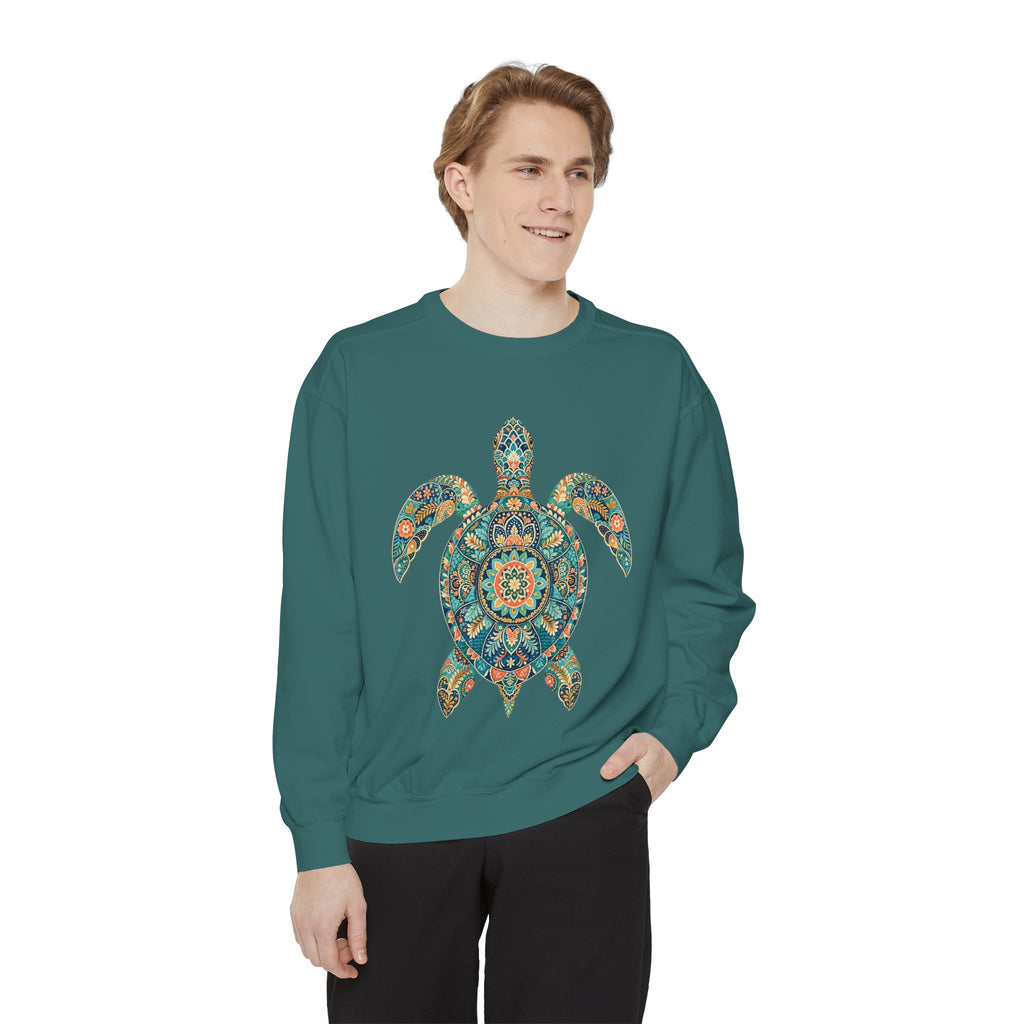 Boho Sea Turtle Shirt, Folk Art Turtle Tee, Japanese Pattern Ocean Lover Gift, Vintage Floral Turtle Sweatshirt