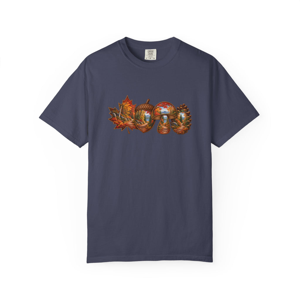 Autumn Lake Scene on Maple Leaves Shirt | Fall Landscape Tee