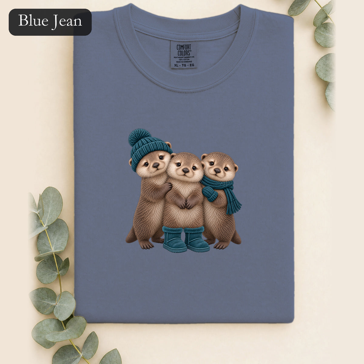 Three Otters Wearing Winter Hats Boots shirt | Cute Otter Trio Design