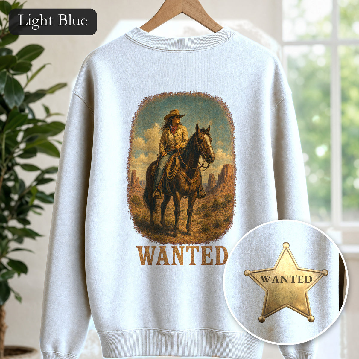 Wanted Cowgirl Sweatshirt, Vintage Western Wanted Poster Crewneck, Desert Outlaw Sweatshirt, Sheriff Star Cowgirl Gift