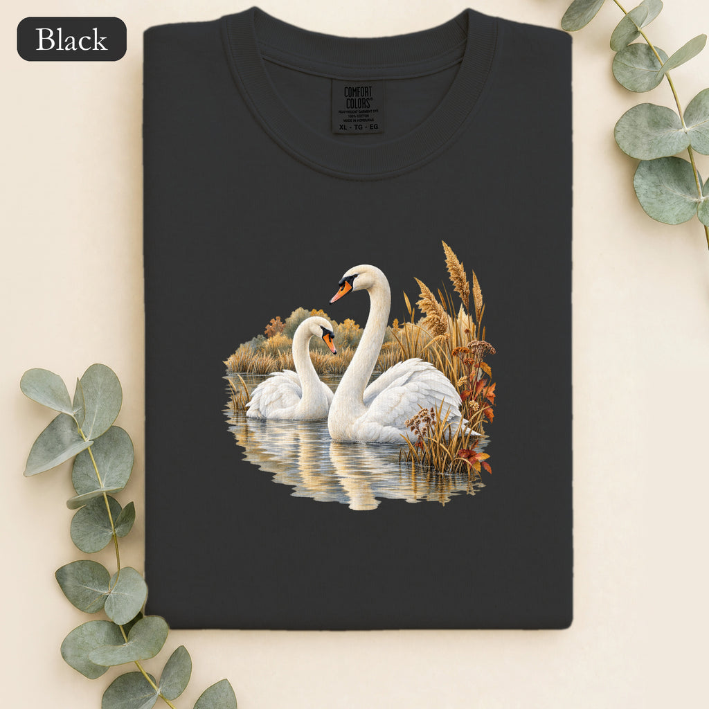 Swan Pair Shirt | White Swans Pond Illustration