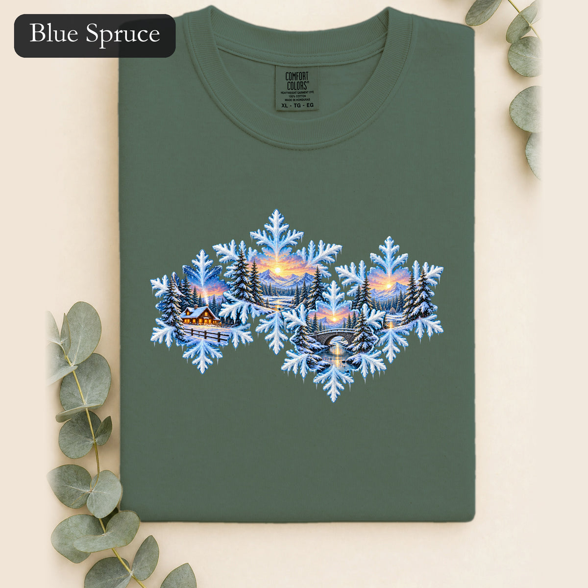 Snowflake Scenic Sunset Shirt | Winter Lake Landscape