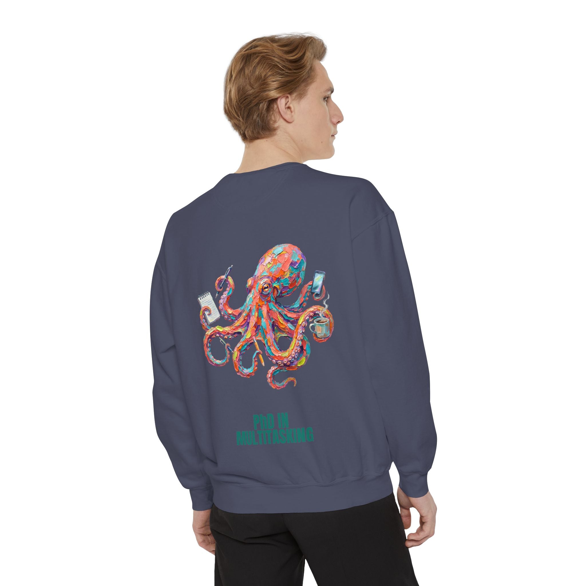 PhD in Multitasking Shirt, Funny Octopus Tee, Busy Mom Boss Gift, Painterly Ocean Humor Sweatshirt