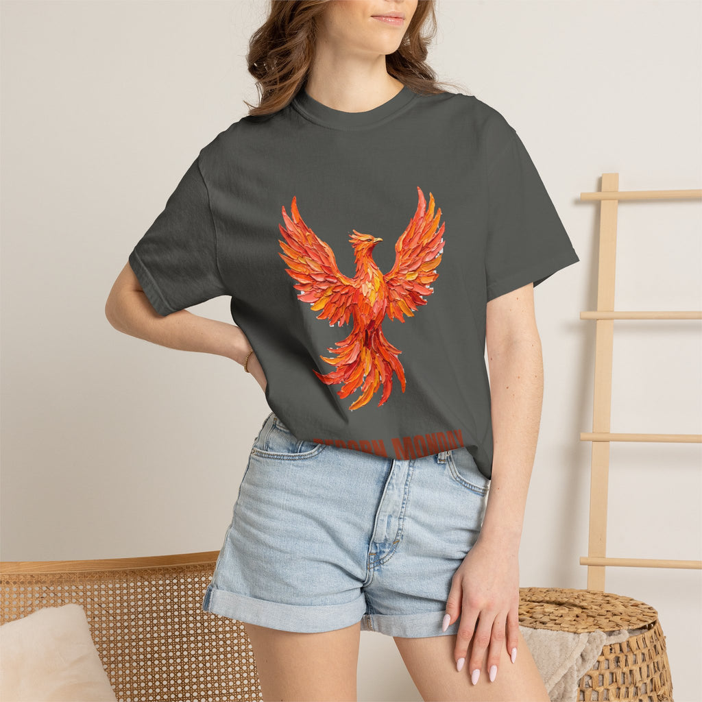 Reborn Monday Exhausted by Tuesday Shirt, Funny Phoenix Tee, Work Week Humor Gift, Painterly Fantasy Sweatshirt
