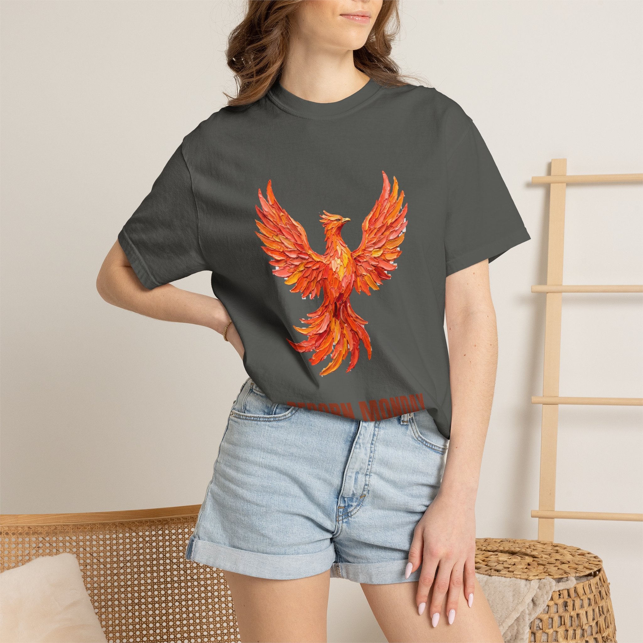 Reborn Monday Exhausted by Tuesday Shirt, Funny Phoenix Tee, Work Week Humor Gift, Painterly Fantasy Sweatshirt