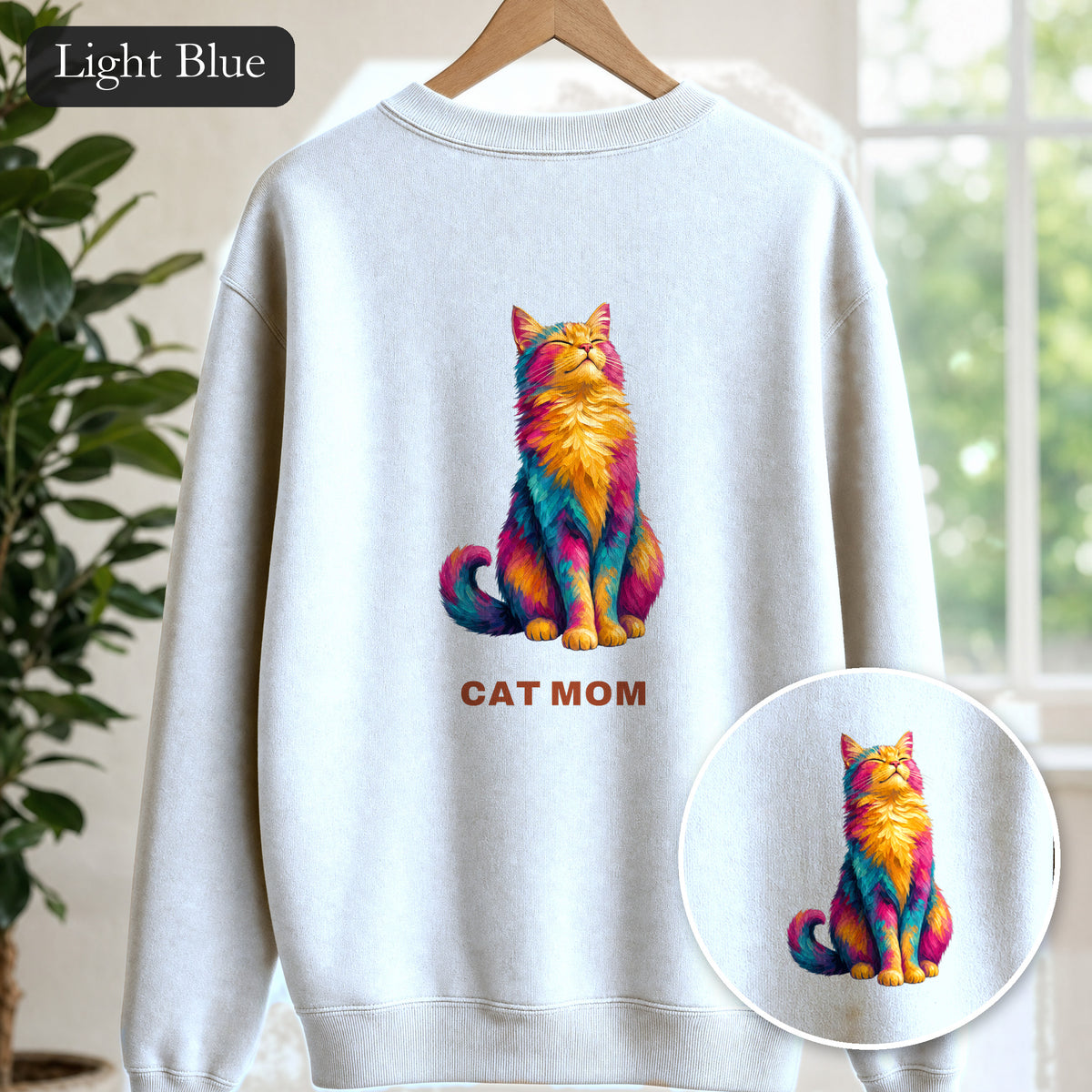 Cat Mom Shirt, Vibrant Painterly Cat Tee, Bold Cat Lover Gift, Colorful Cat Owner Sweatshirt