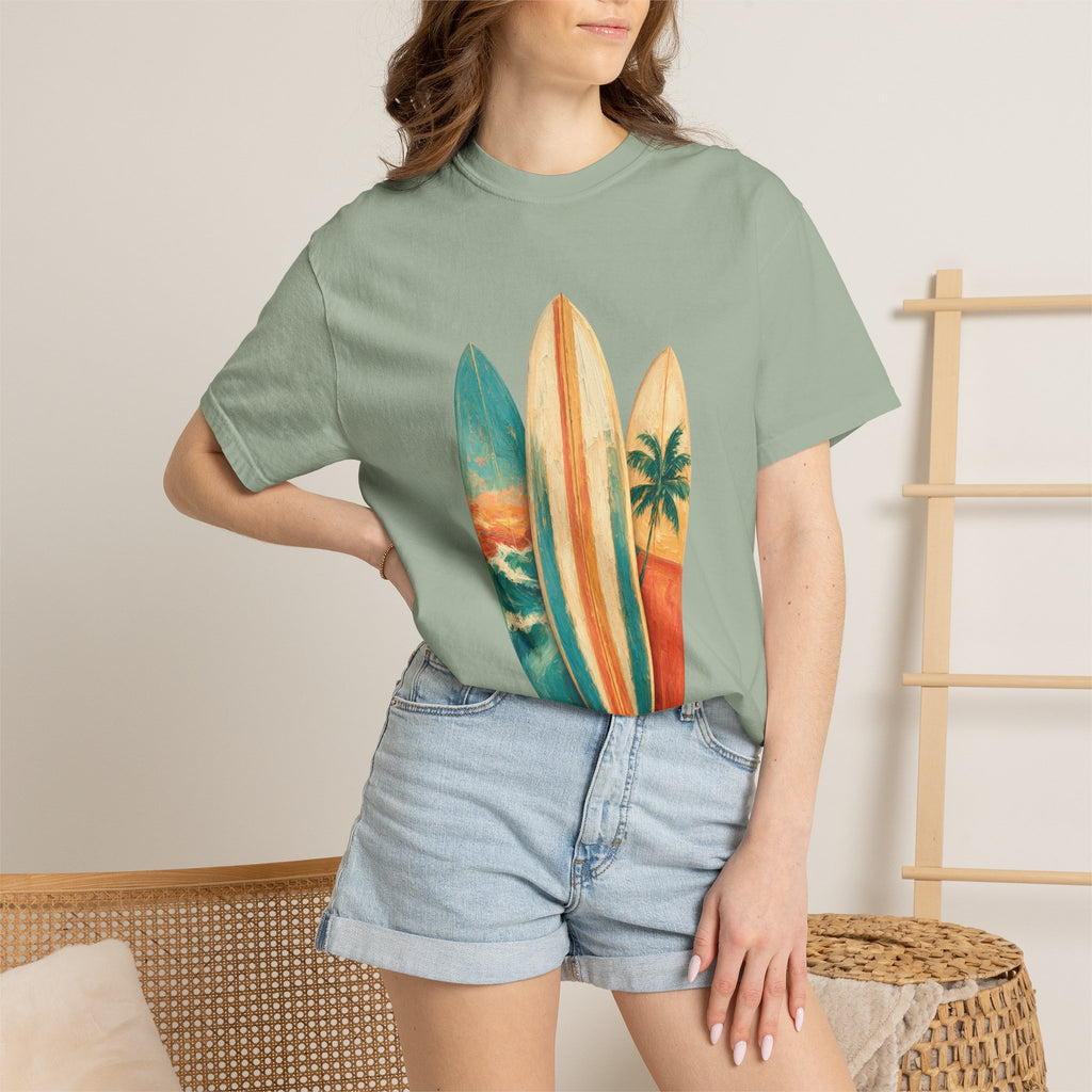 Vintage Surfboard Quarter Zip, Painterly Surf Art Pullover, Beach Coastal Surfer Gift, Summer Ocean Sweatshirt