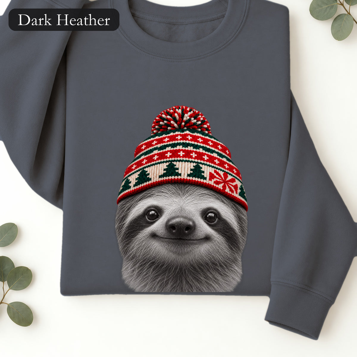 Sloth Wearing Christmas Knit Beanie | Cozy Winter Animal Crewneck