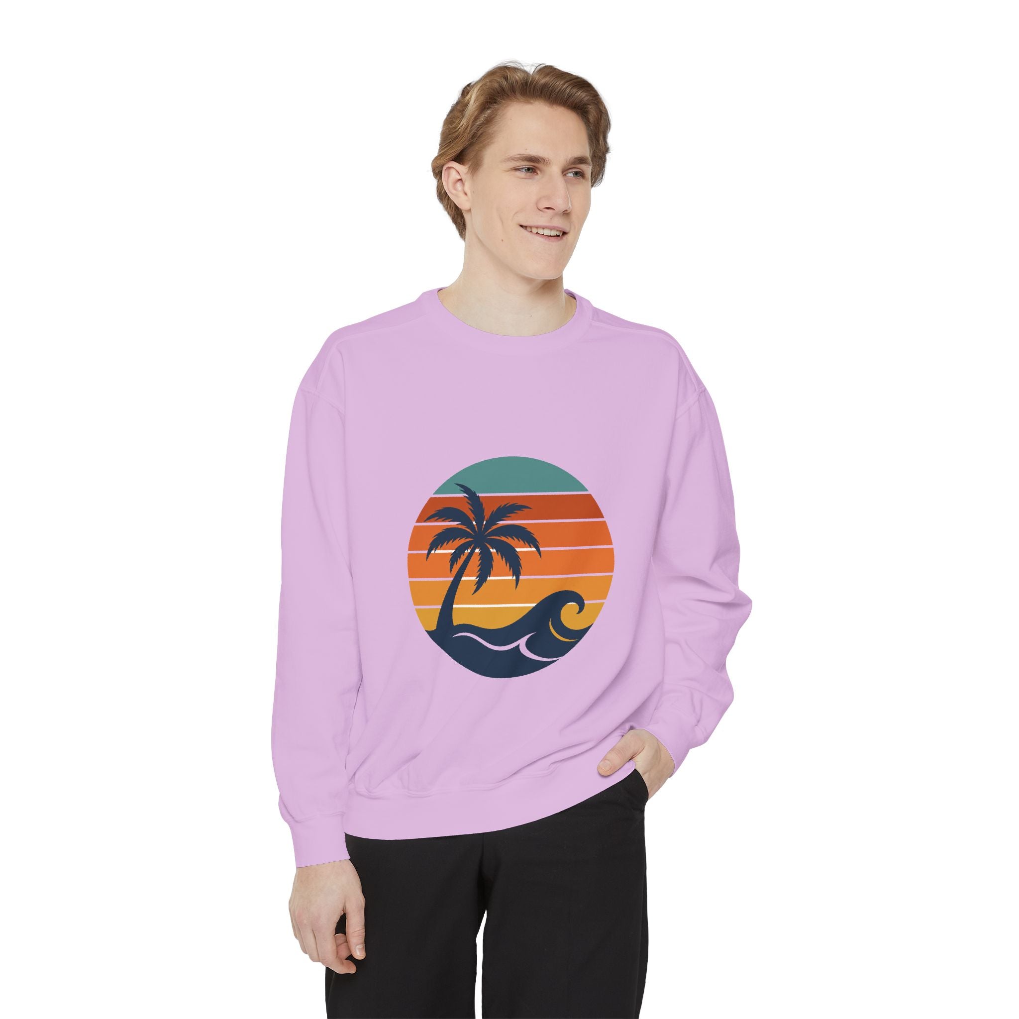 Retro Sunset Beach Shirt, Vintage Palm Tee, Ocean Surf Gift, 70s Coastal Landscape Sweatshirt