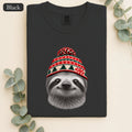 Sloth Wearing Christmas Knit Beanie | Cozy Winter Animal Tee