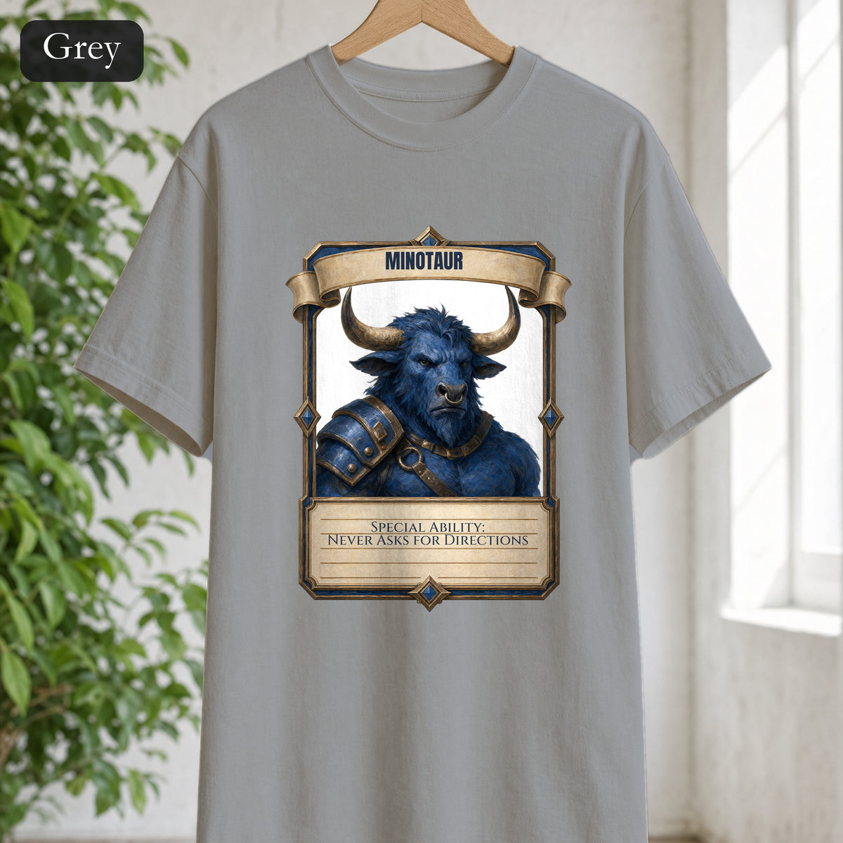 Minotaur Never Asks for Directions Shirt, Funny RPG Stat Card Tee, Tabletop Gamer D20 Gift, Fantasy Dungeon Sweatshirt