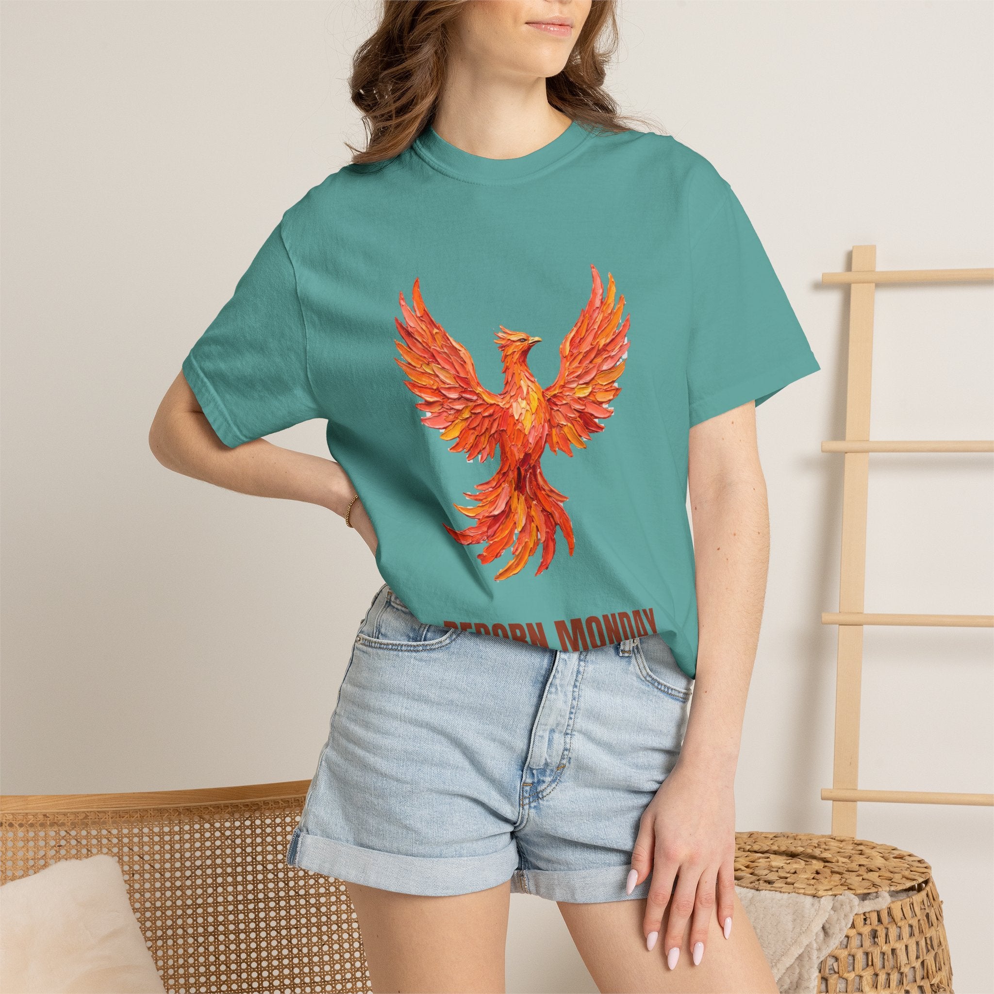Reborn Monday Exhausted by Tuesday Shirt, Funny Phoenix Tee, Work Week Humor Gift, Painterly Fantasy Sweatshirt