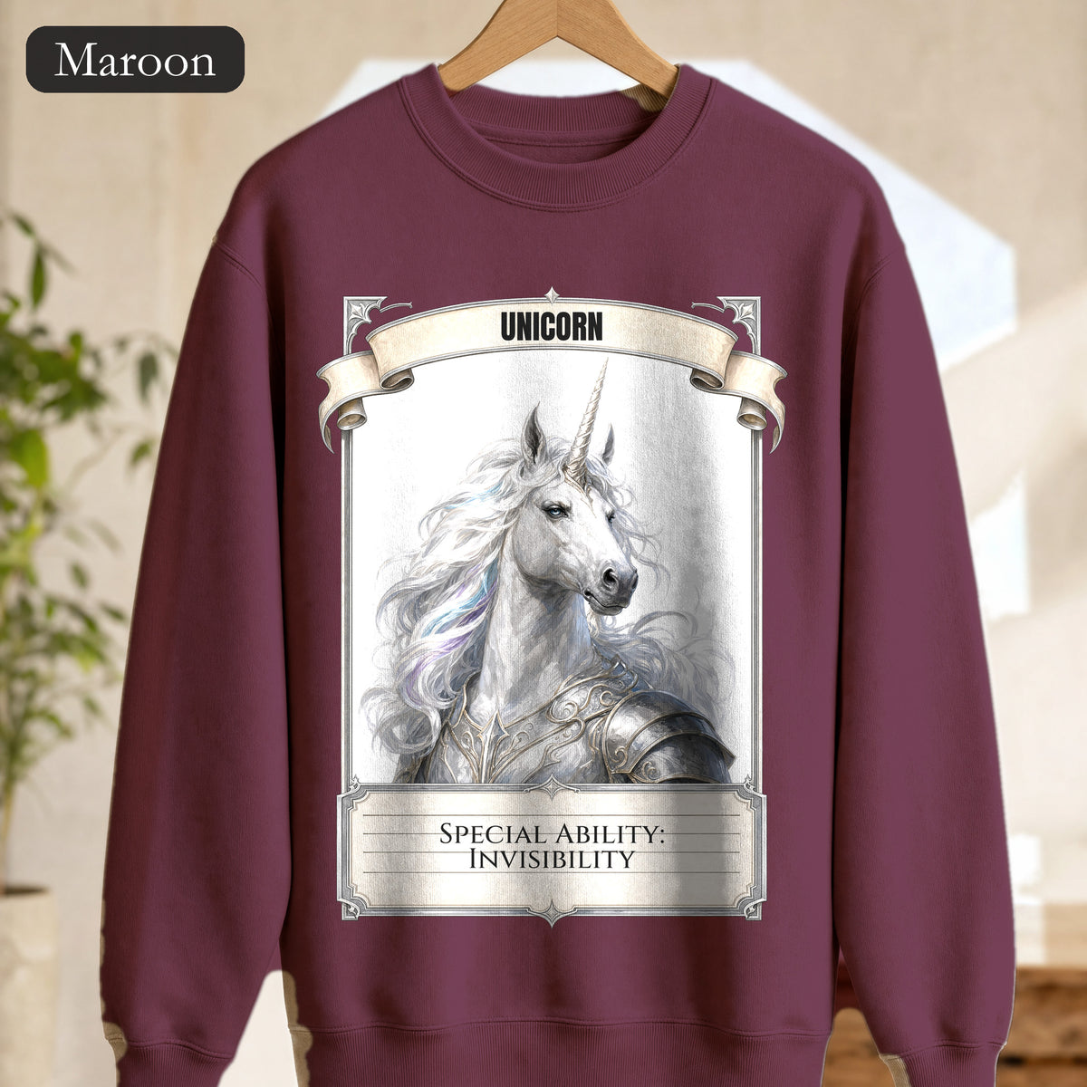 Unicorn Invisibility Stat Card Shirt, Funny RPG Gamer Tee, Tabletop D20 Fantasy Gift, Dungeon Dice Sweatshirt