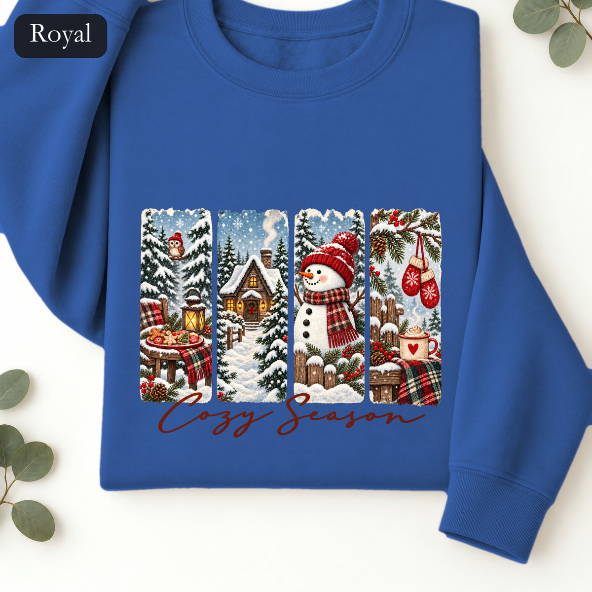 Cozy Winter Scenes Crewneck | Snowman Cabin Holiday Sweatshirt