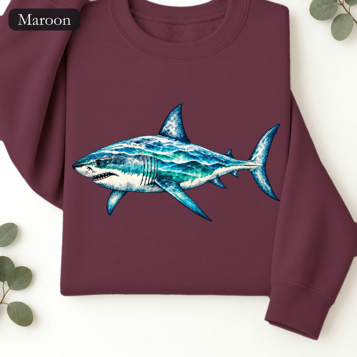 Blue Shark Illustration Sweatshirt | Ocean Marine Art Crewneck