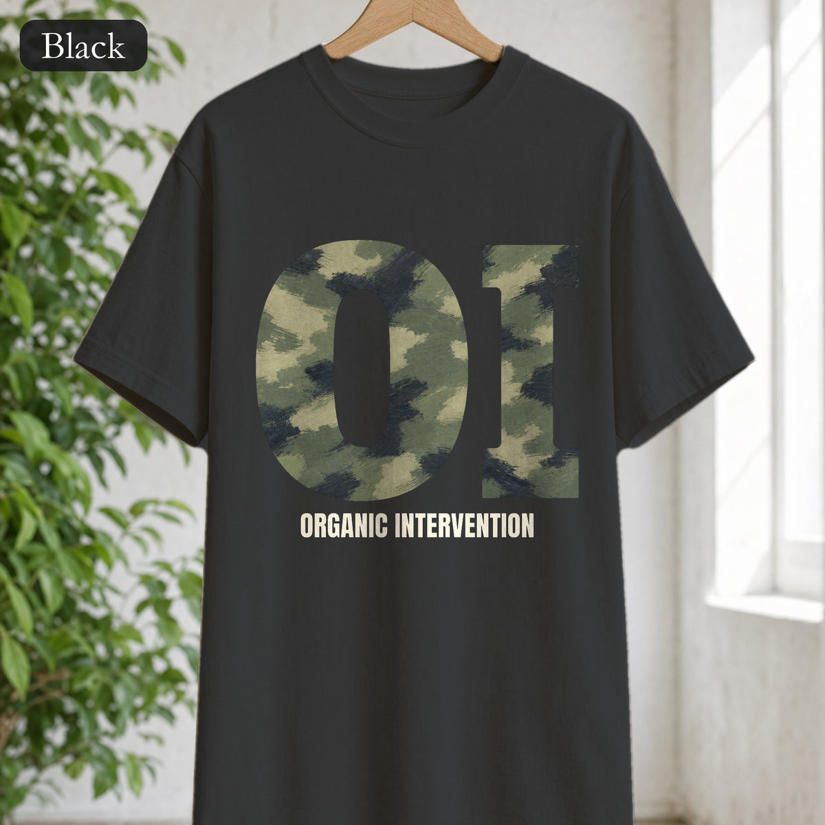 Organic Intervention Camo Shirt, OI Monogram Anti-Algorithm Tee, Streetwear Camo Graphic Gift, Bold Statement Sweatshirt