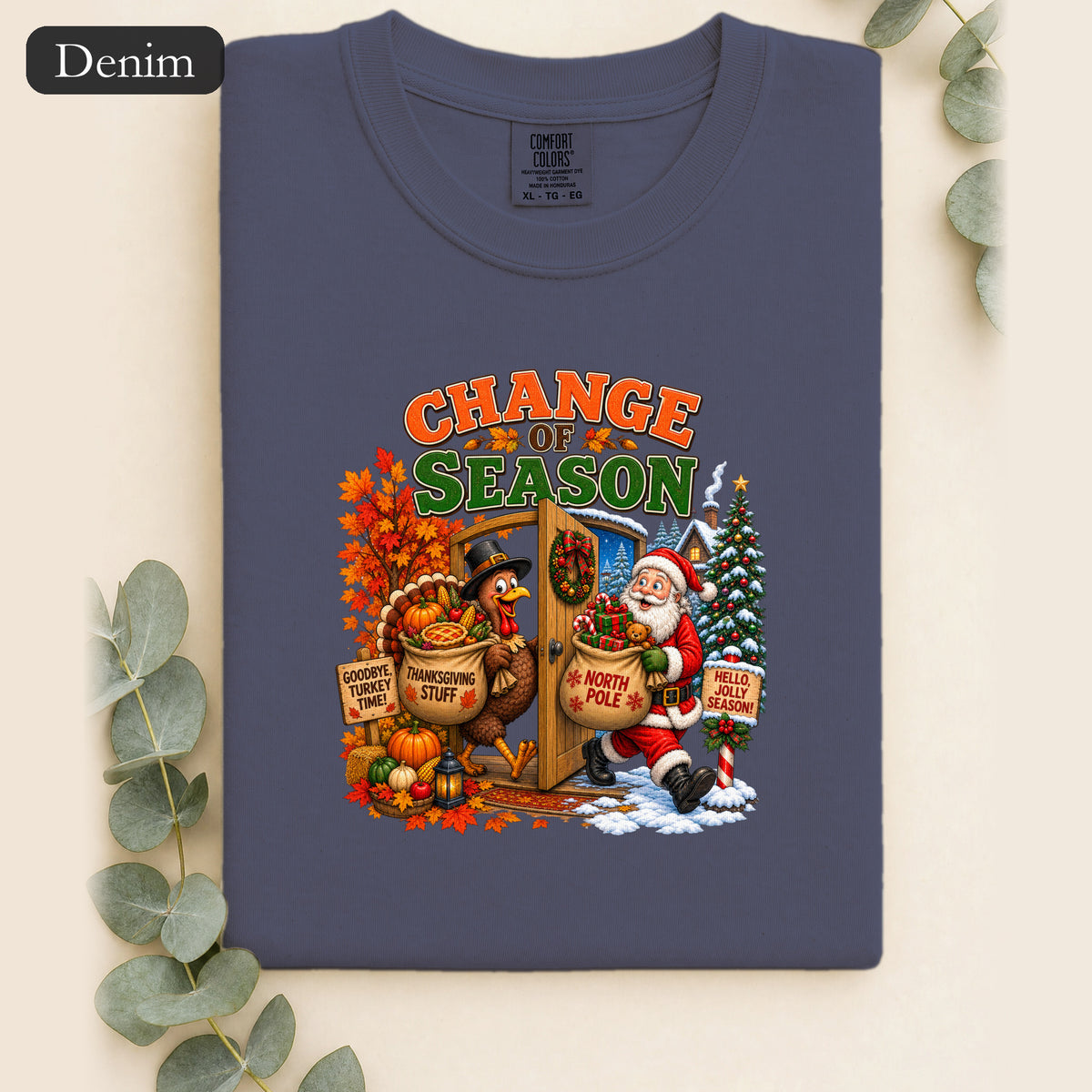 Change of Season Shirt | Fall to Winter Holiday Pumpkin Santa Design