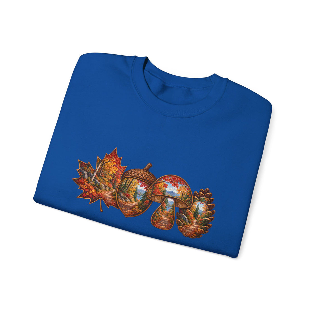 Autumn Lake Scene on Maple Leaves Sweatshirt | Fall Landscape Crewneck