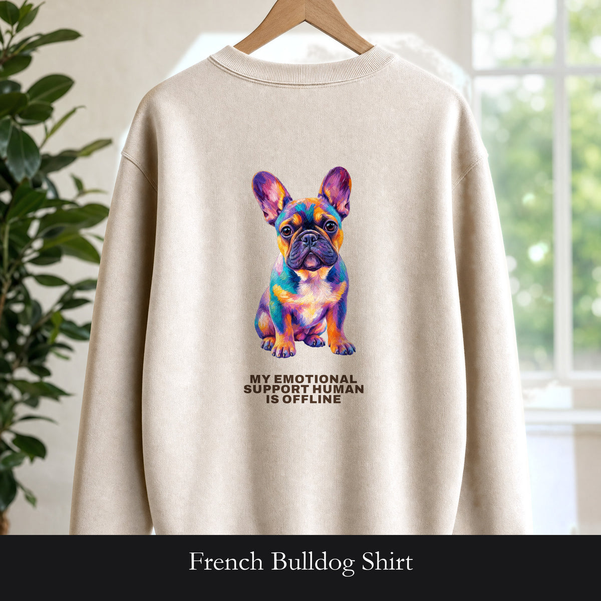 French Bulldog Shirt, My Emotional Support Human Is Offline Tee, Funny Frenchie Dog Mom Gift, Painterly Dog Lover Sweatshirt