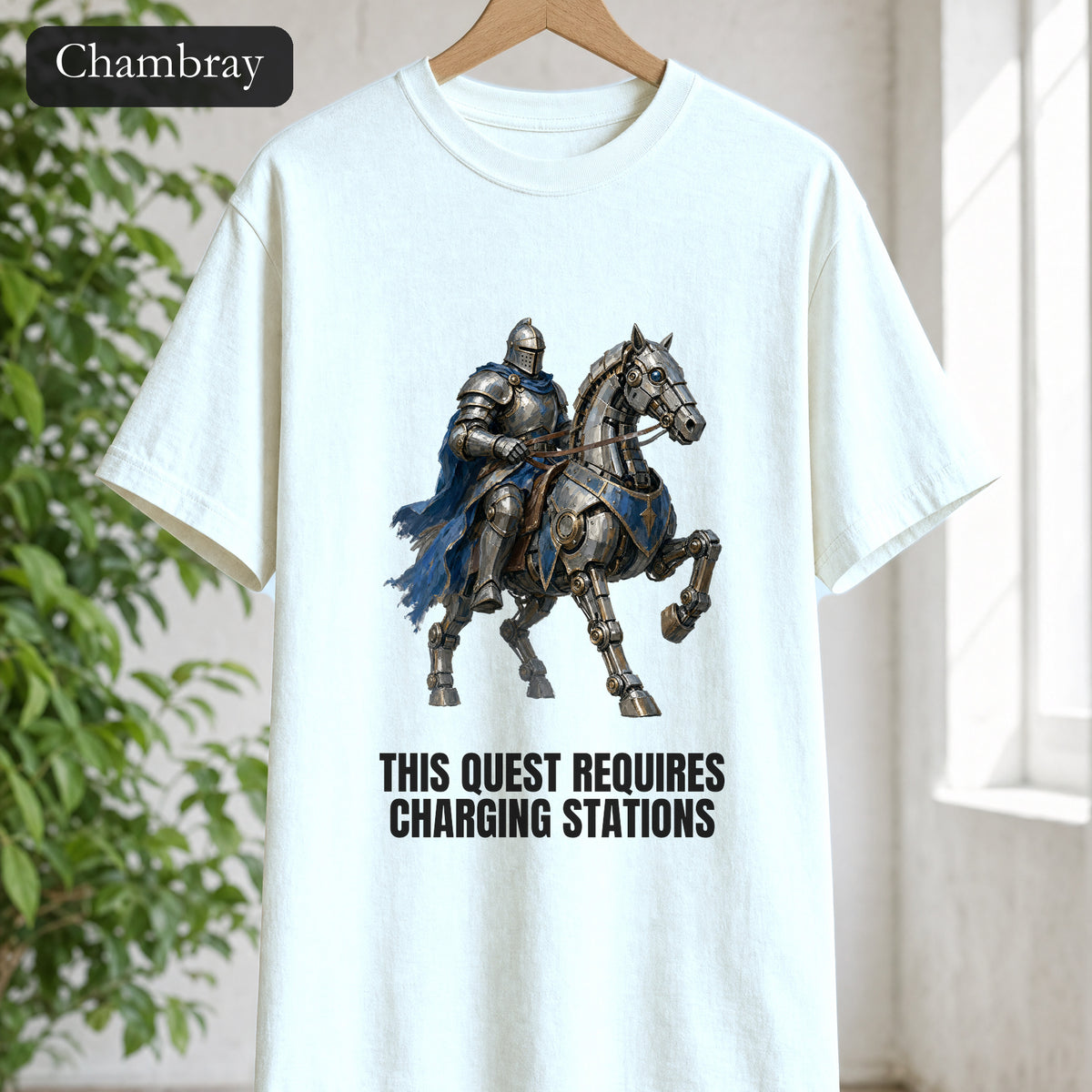 This Quest Requires Charging Stations Shirt, Knight Robot Horse Tee, Funny Gamer Tech Gift, Sci-Fi Fantasy Sweatshirt