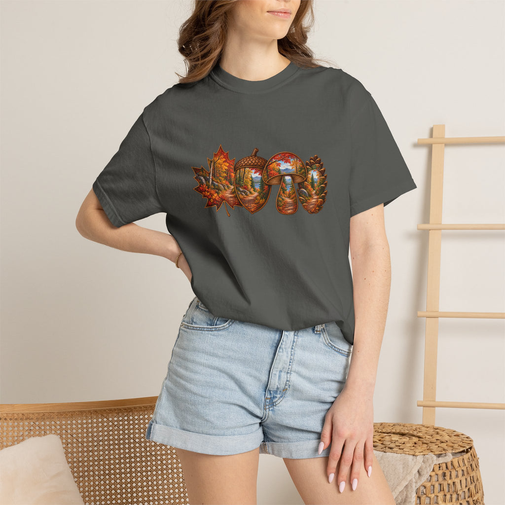 Autumn Lake Scene on Maple Leaves Shirt | Fall Landscape Tee