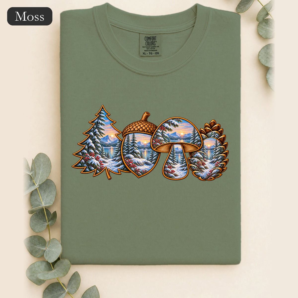 Winter Forest Tee, Vintage Cabin Nature Shirt